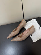 CD Heel Pointed Toe Rhinestone Slingback 3.5 Gold Suede 619566