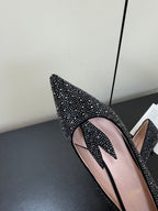CD Heel Pointed Toe Rhinestone Slingback 3.5 Black Suede 619567