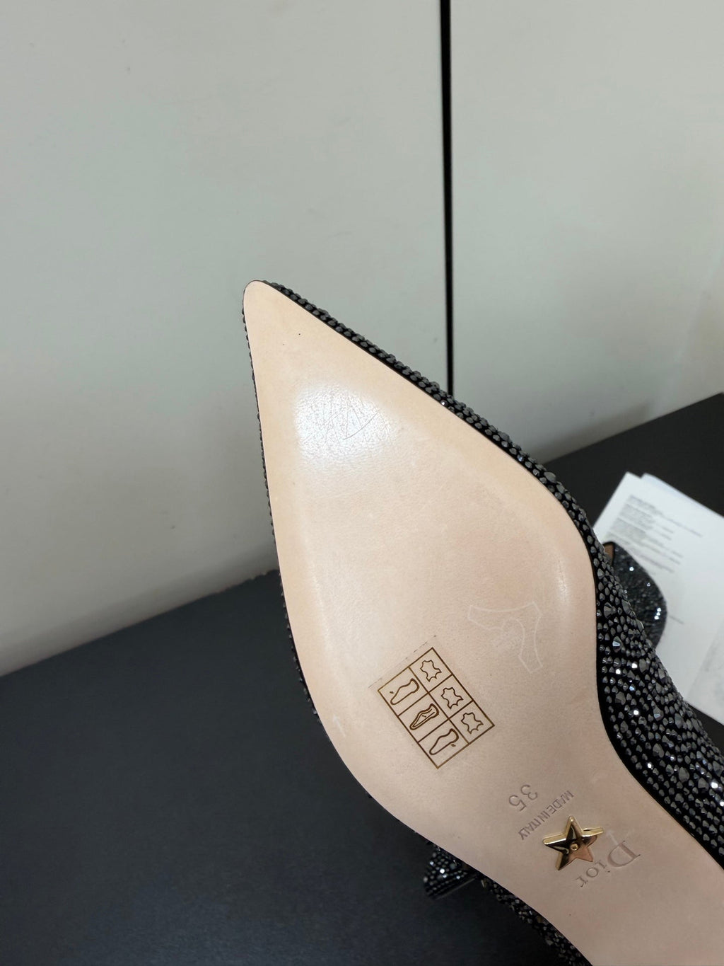 CD Heel Pointed Toe Rhinestone Slingback 3.5 Black Suede 619567