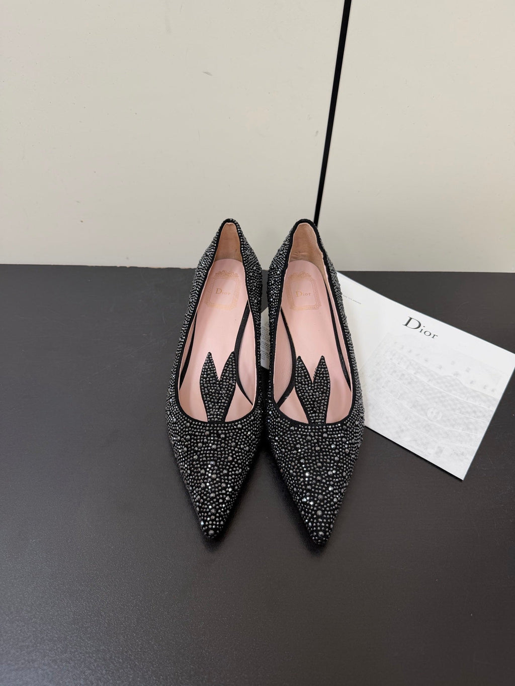 CD Heel Pointed Toe Rhinestone Slingback 3.5 Black Suede 619567