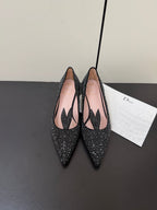 CD Heel Pointed Toe Rhinestone Slingback 3.5 Black Suede 619567