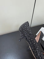CD Heel Pointed Toe Rhinestone Slingback 3.5 Black Suede 619567