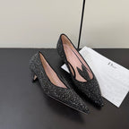 CD Heel Pointed Toe Rhinestone Slingback 3.5 Black Suede 619567
