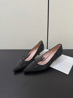 CD Heel Pointed Toe Rhinestone Slingback 3.5 Black Suede 619567