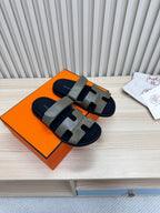 HM Chypre Sandal In Grey Green Cowhide And Suede  968868