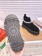 UGG Tazz Platform Boots Black Frabic Suede 512865