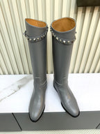 HM 25ss Kelly Buckle Riding Boots Gray Cowhide 576120