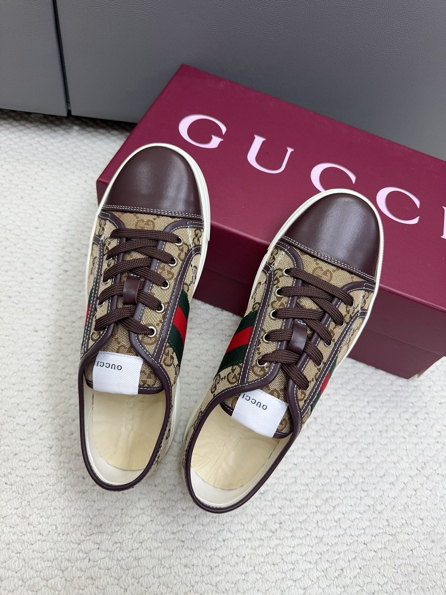 GG Tennis 1977 Sneakers Chocolate Beige Canvas Leather 788210