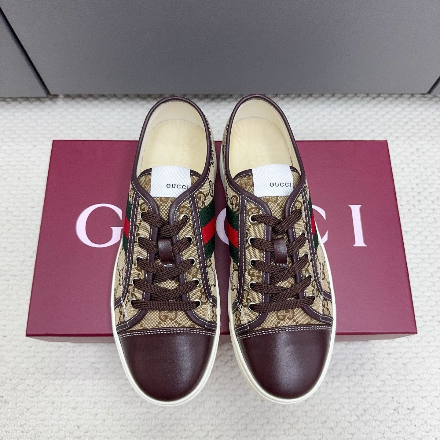 GG Tennis 1977 Sneakers Chocolate Beige Canvas Leather 788210