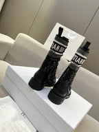 CD D-Major Ankle Boot In Black Mix White Tweed And Lambskin 107725