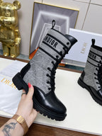 CD D-Major Ankle Boot In Grey Mix Black Denim Fabric And Lambskin 107724