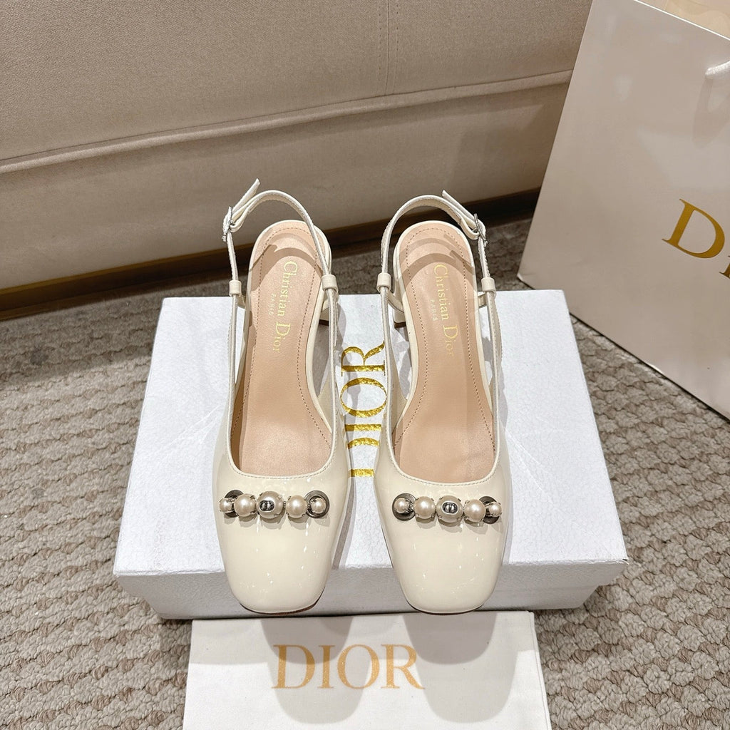 CD 25 slingback white pearls patent leather 396120