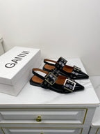 ganni black feminine buckle slingback flat