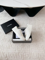CC Low Sneaker 35mm White Tweed Fabric And Lambskin