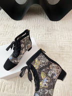 CD Naughtily-D Heeled Ankle Boot Black Mix Yellow Blue Transparent Mesh Butterfly And Suede