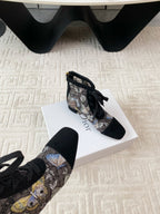 CD Naughtily-D Heeled Ankle Boot Black Mix Yellow Blue Transparent Mesh Butterfly And Suede