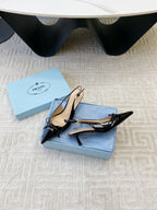 SLINGBACK PUMPS ATTACHED BOW IN BLACK GLOSSY CALFSKIN