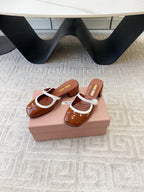 Miu Mary Jane Mule Pumps In Red Brown Glossy Sheepskin