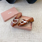 Miu Mary Jane Mule Pumps In Red Brown Glossy Sheepskin