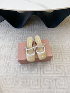 Miu Mary Jane Mule Pumps In Beige Glossy Sheepskin