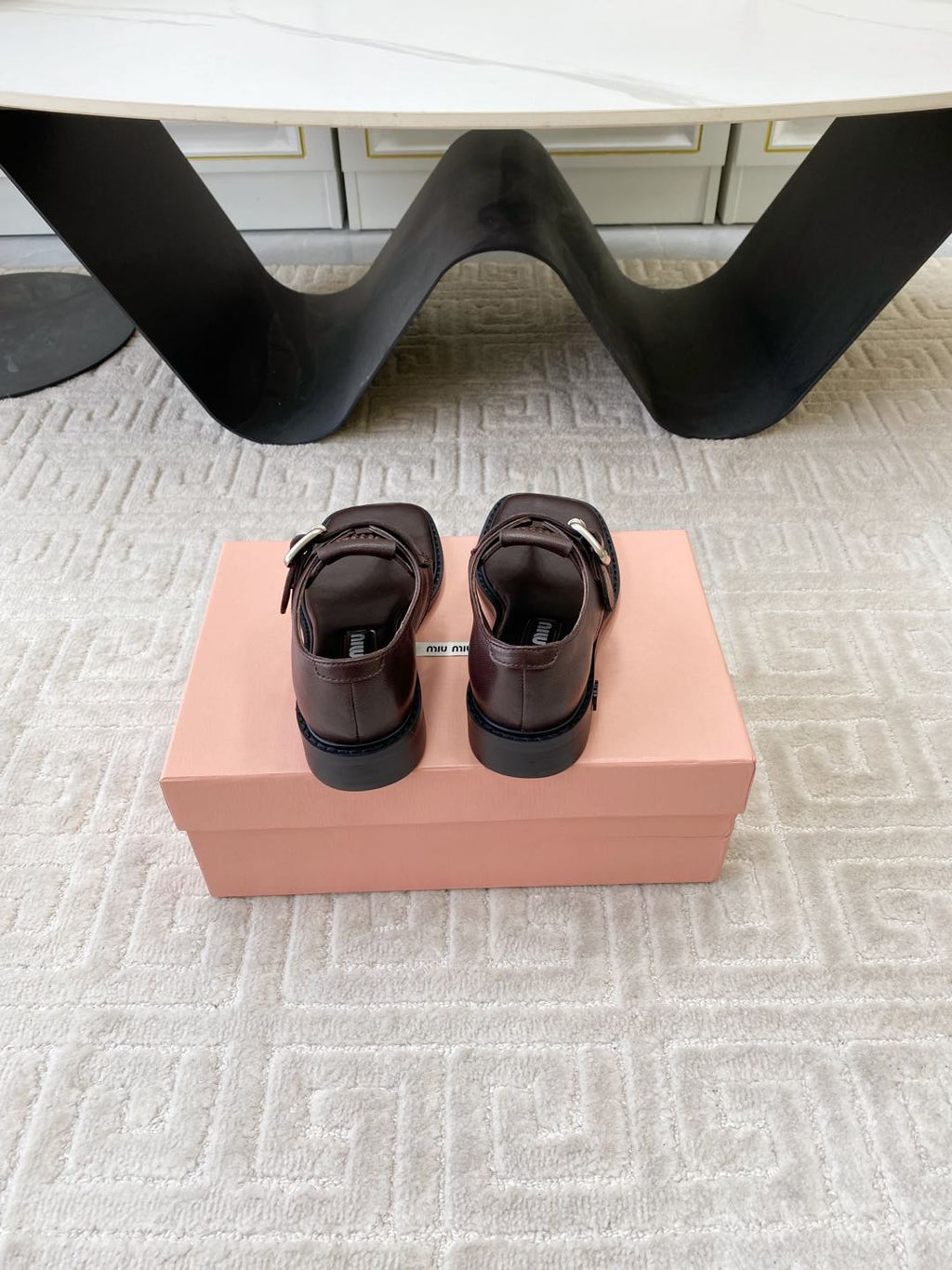 Miu Thong Sandals In Espresso Brown Lambskin With Silver Buckle