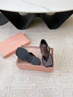 Miu Thong Sandals In Espresso Brown Lambskin With Silver Buckle