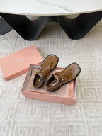 Miu Thong Sandals In Russet Brown Shiny Lambskin With Silver Buckle