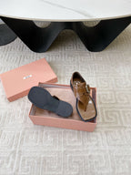 Miu Thong Sandals In Russet Brown Shiny Lambskin With Silver Buckle