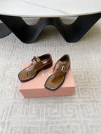 Miu Thong Sandals In Russet Brown Shiny Lambskin With Silver Buckle