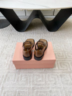 Miu Thong Sandals In Russet Brown Shiny Lambskin With Silver Buckle