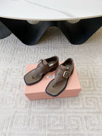 Miu Thong Sandals In Coffee Brown Lambskin With Silver Buckle