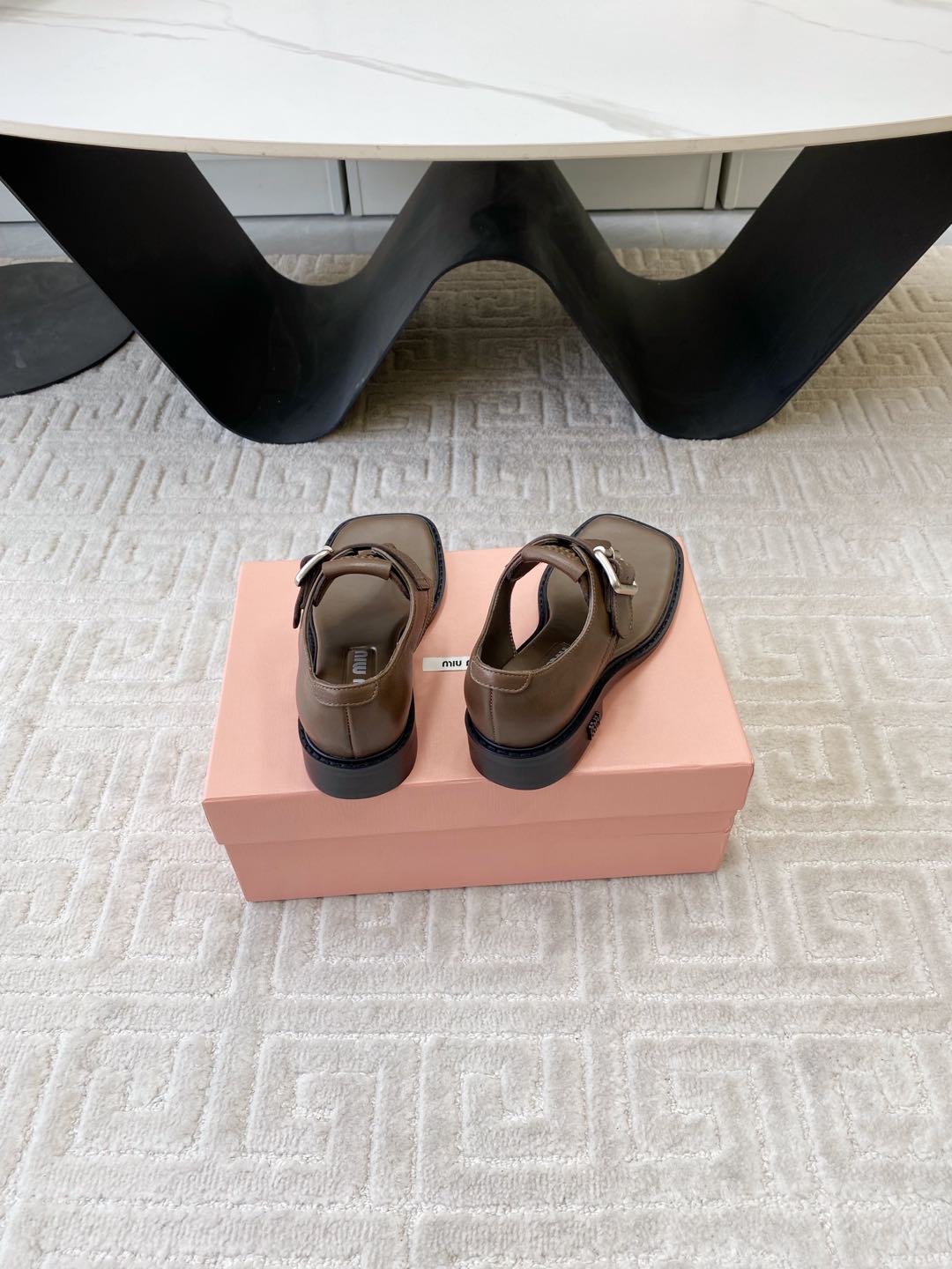 Miu Thong Sandals In Coffee Brown Lambskin With Silver Buckle