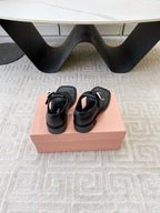 Miu Thong Sandals In Black Lambskin With Silver Buckle