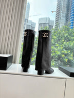 CC 25 High Boot Black Calfskin Grosgrain 430335