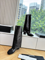 CC 25 High Boot Black Aged Calfskin Grosgrain 430338