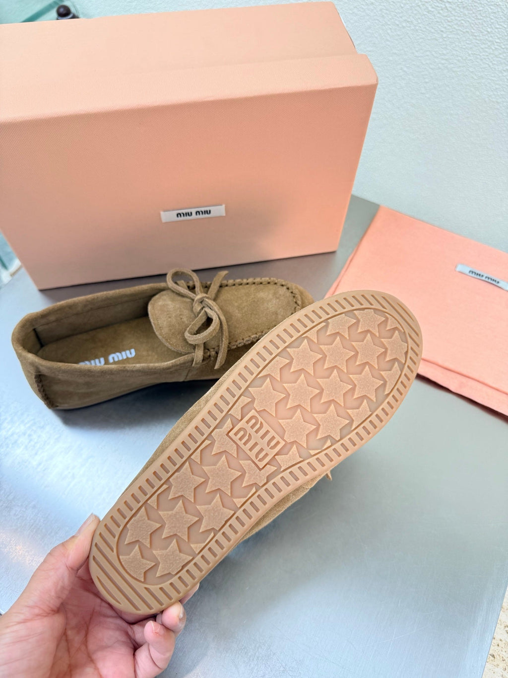 Miu Logo Loafer Khahi Suede 693517