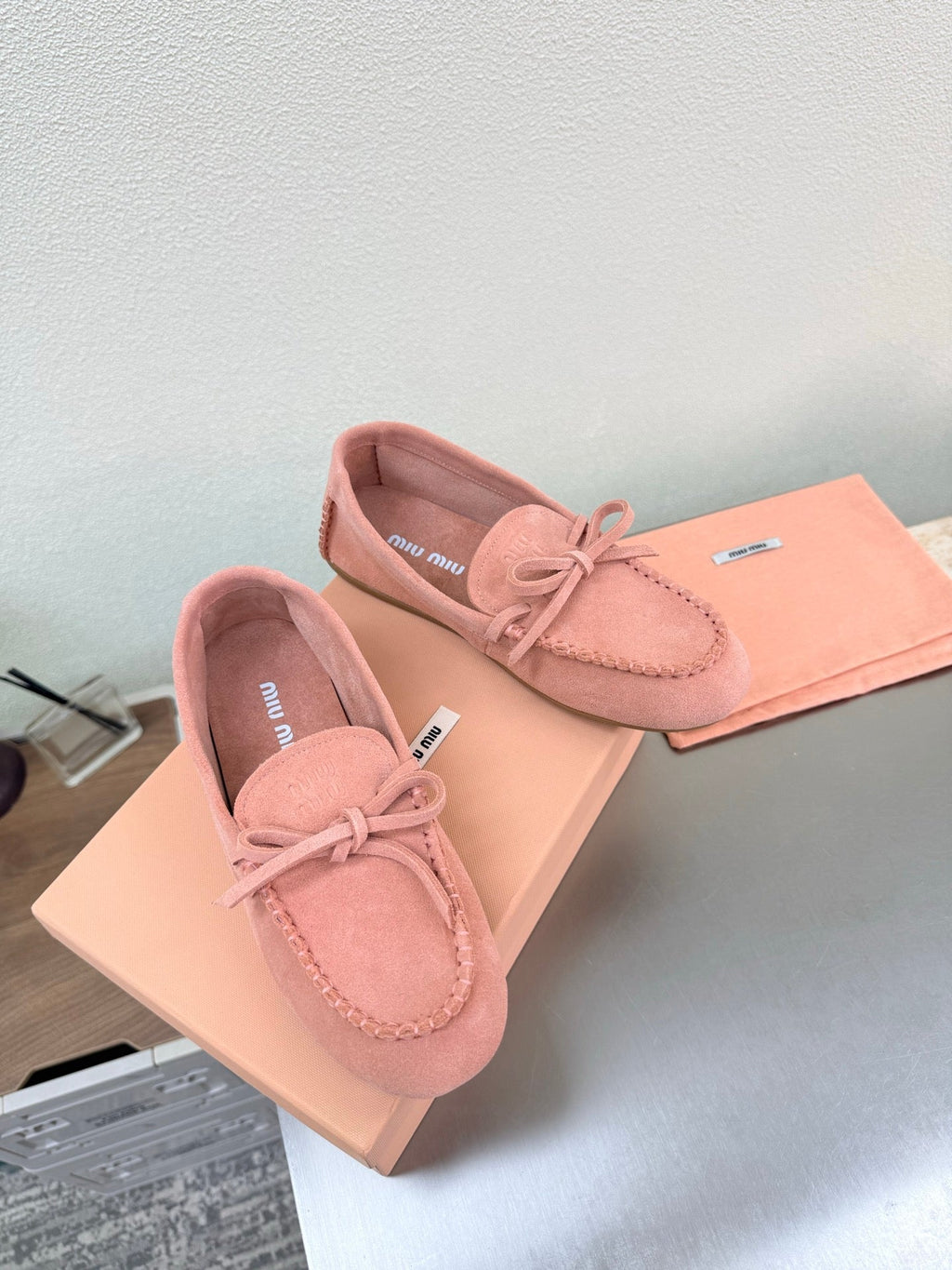 Miu Logo Loafer Pink Suede 693518
