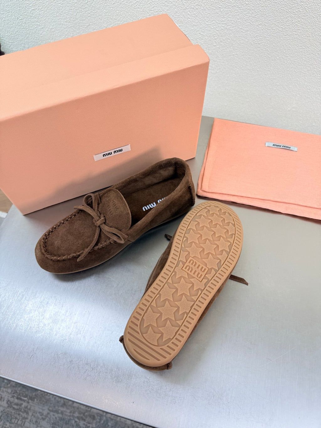 Miu Logo Loafer Coffee Suede 693519