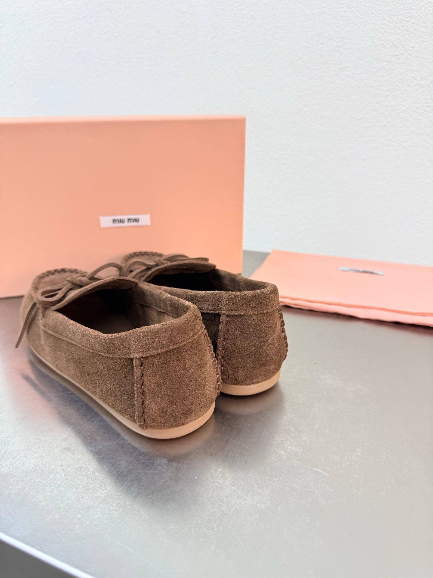 Miu Logo Loafer Coffee Suede 693519