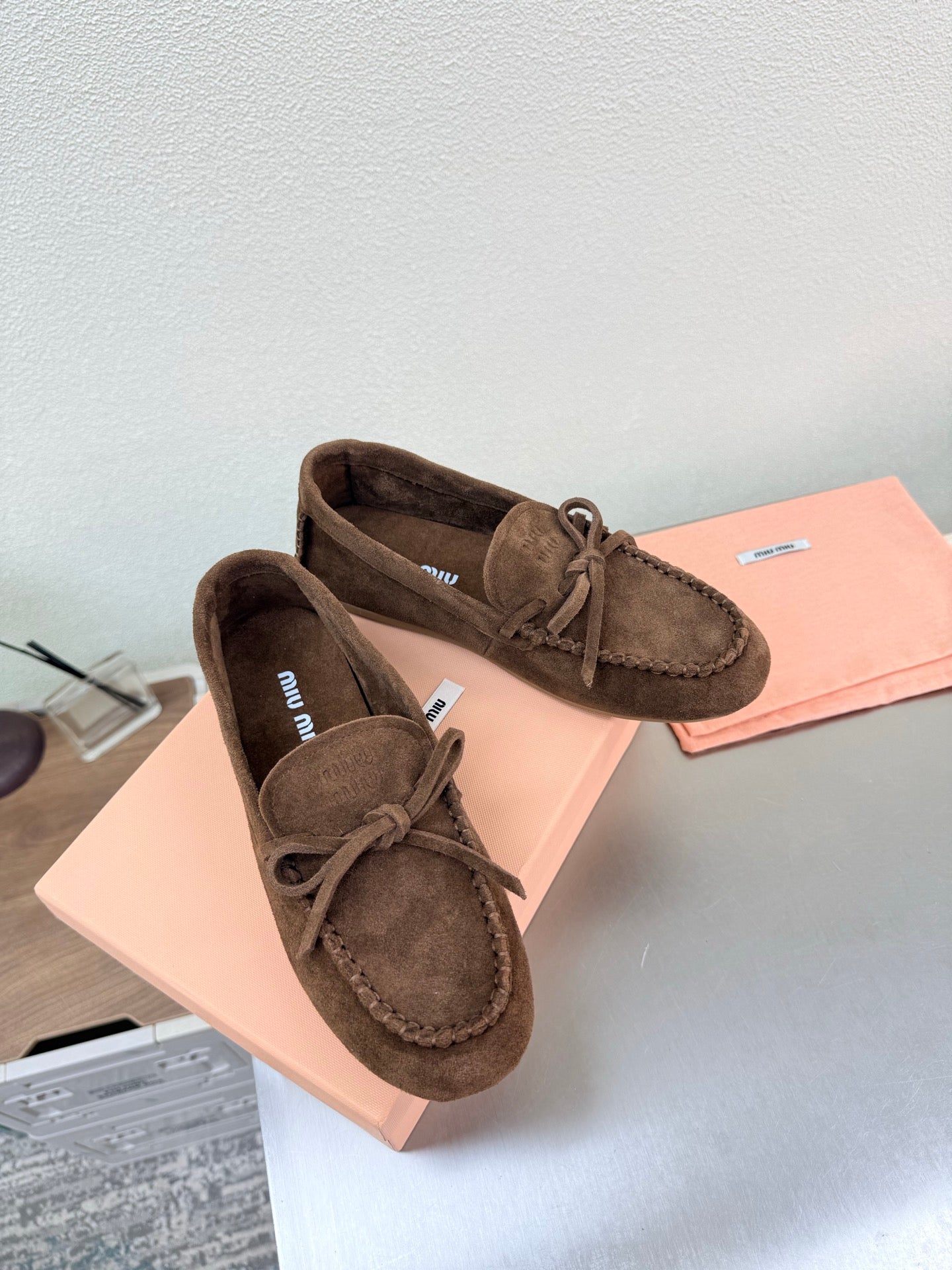 Miu Logo Loafer Coffee Suede 693519