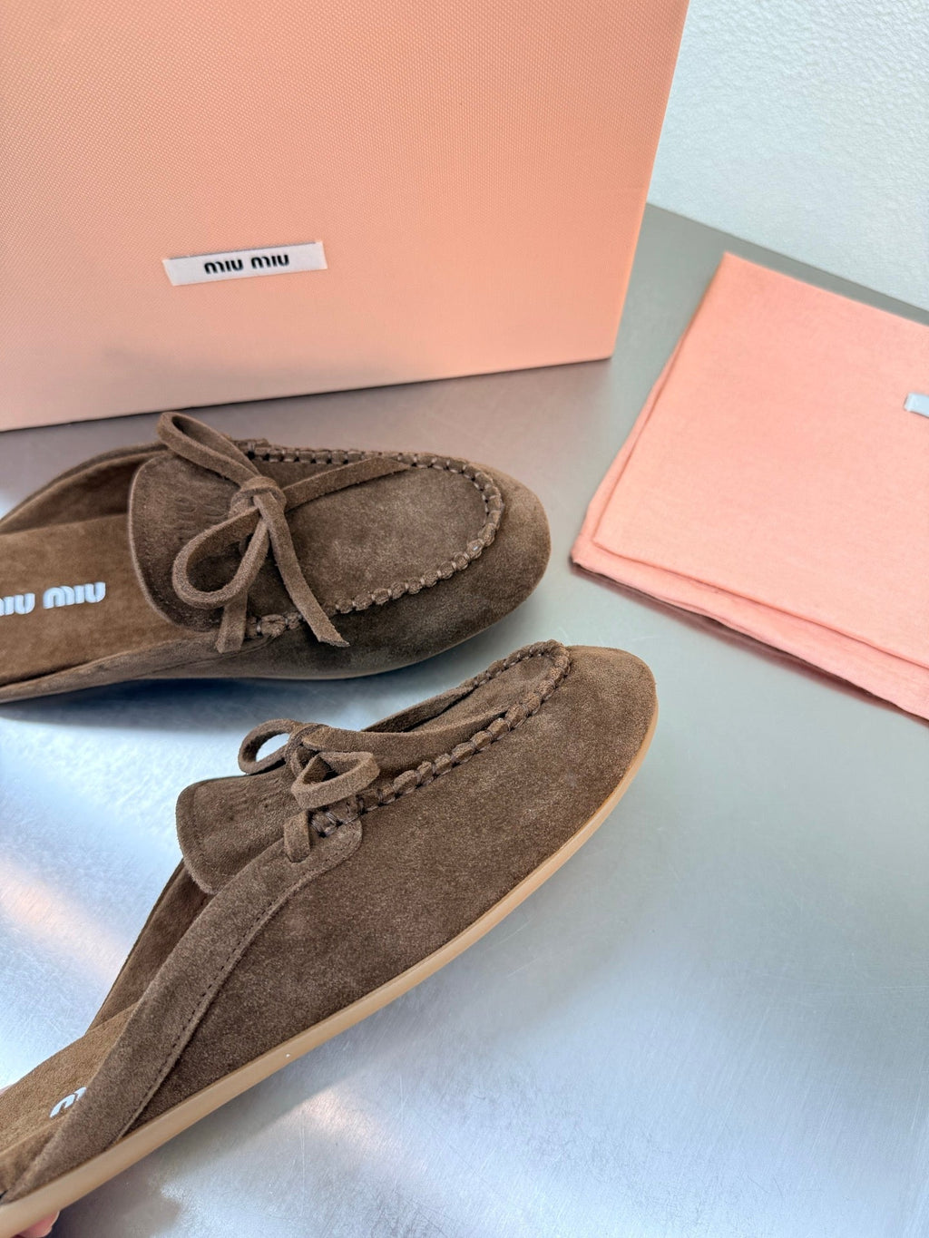 Miu Logo Mule Coffee Suede 693520