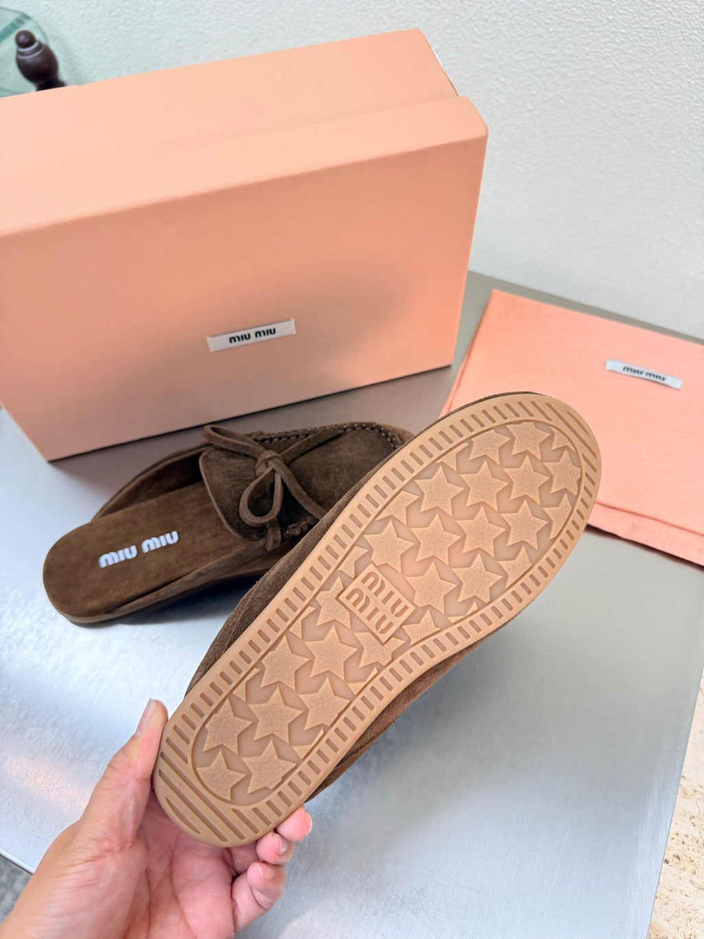 Miu Logo Mule Coffee Suede 693520