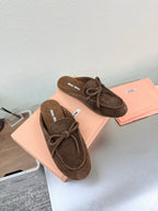 Miu Logo Mule Coffee Suede 693520