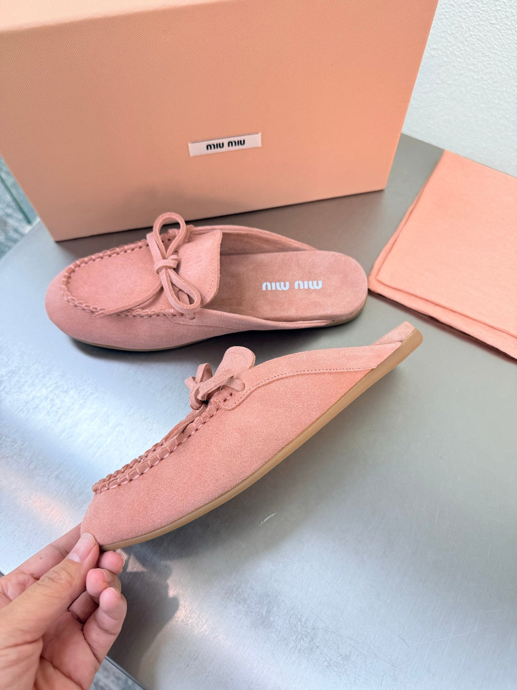 Miu Logo Mule Pink Suede 693521