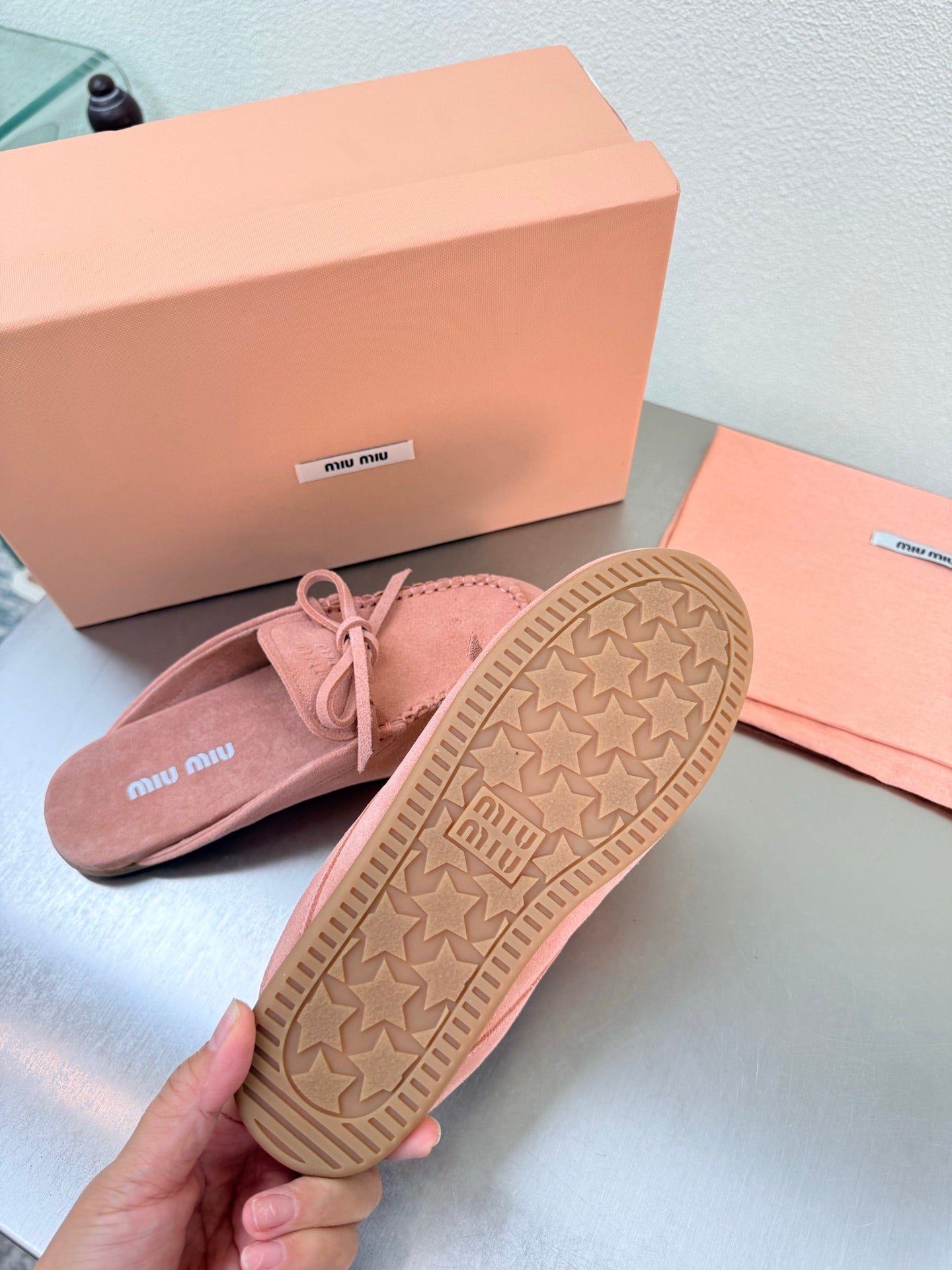 Miu Logo Mule Pink Suede 693521
