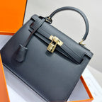 HM Kelly 25cm Black Epsom Leather Gold Hardware