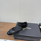 CC Quilted Cap Toe Ballerina Flats Black Lamskin & Calfskin 429729