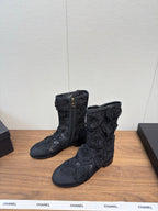 CC 25b Camellia Flower Short Boots 40mm Black Mesh & Frabic 429749