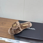Chanel 25 Slipper Brown Smooth Lambwool 465600