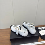 CC 26s Marry Jane Flat 2.5cm White Black Cowhide 632182